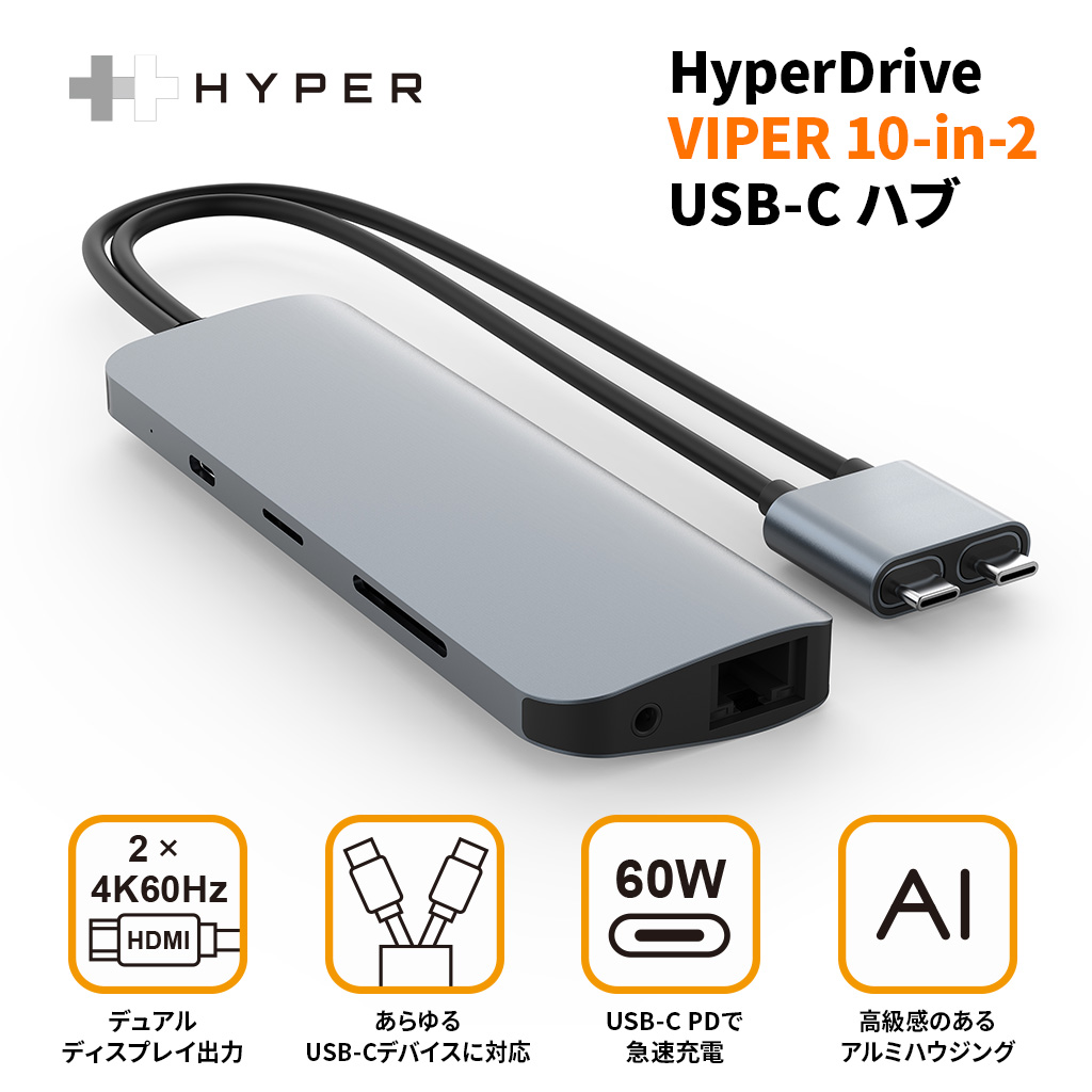 販売実績No.1 2個セット 10-in-1USB C ハブ ドッキングステーション タイプC 4K対応 ディスプレイ2台に出力可能WHV010 