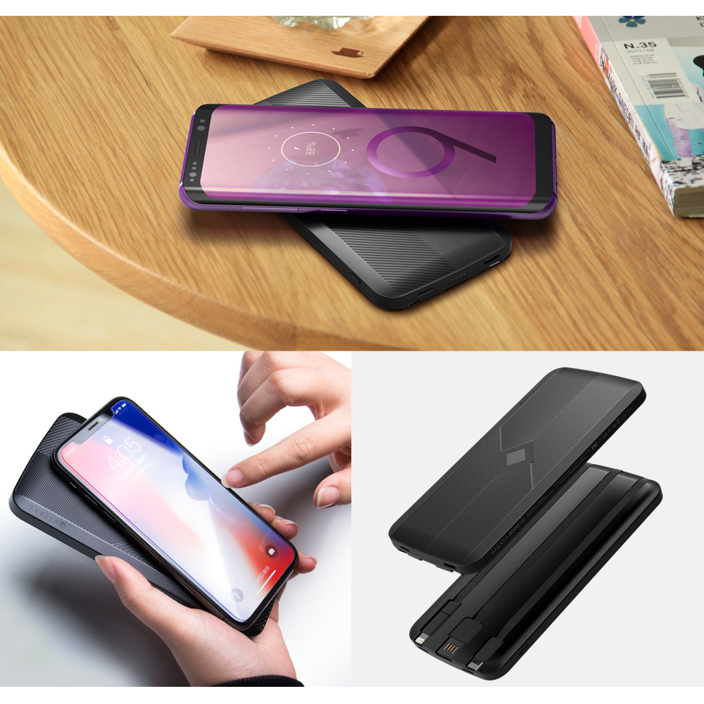 ワイヤレス充電器 モバイルバッテリー HACRAY ケーブル内蔵型 4in1 マルチ充電ケーブル付き 8000mAh Qi対応 置くだけで充電できる  携帯充電器 スマホ充電器 Type-C ライトニング Micro USB ケーブル付き【MyCaseShop 通販】