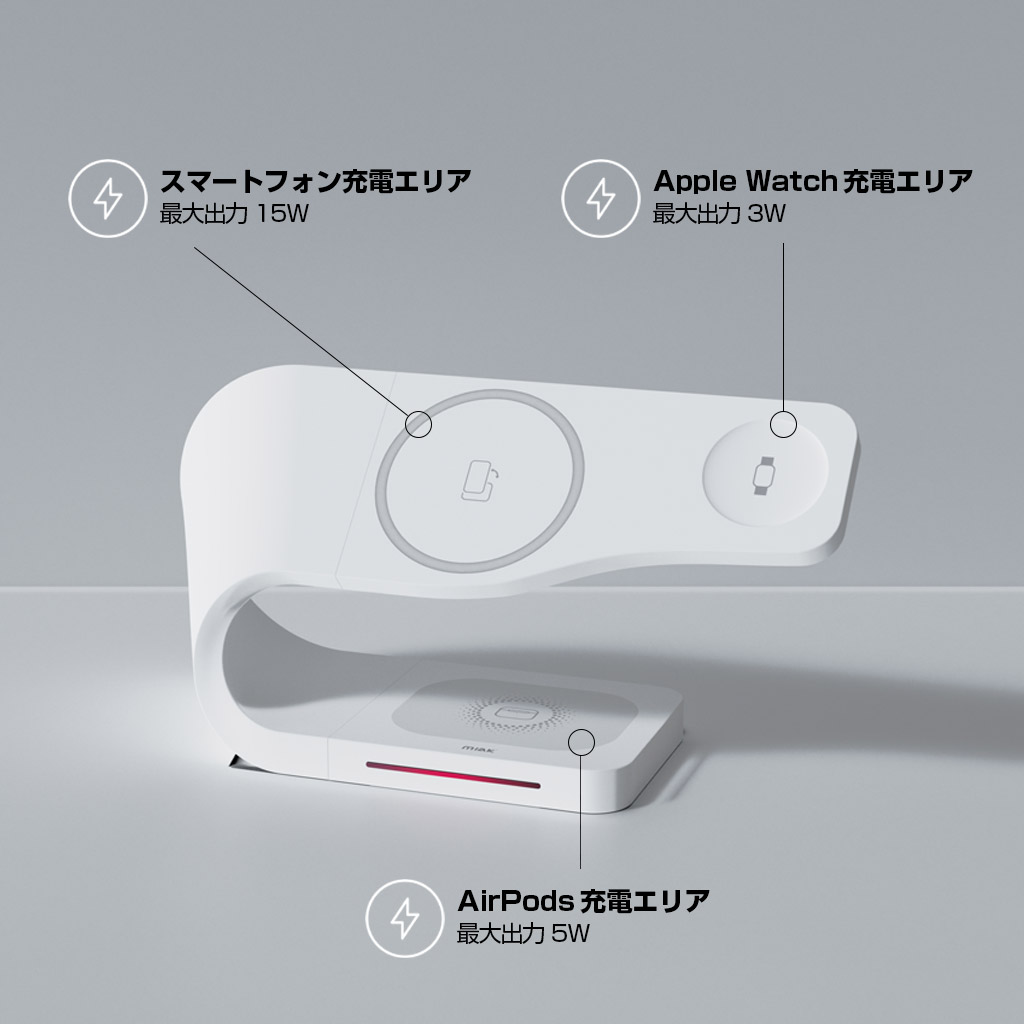 miak ワイヤレスチャージャー 3in1 Wave ワイヤレス充電スタンド [ for