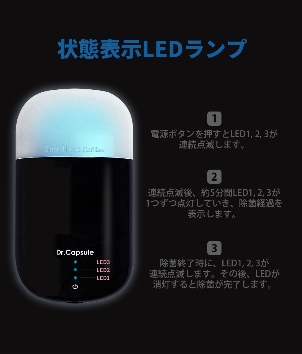 LEDランプで状態確認できる