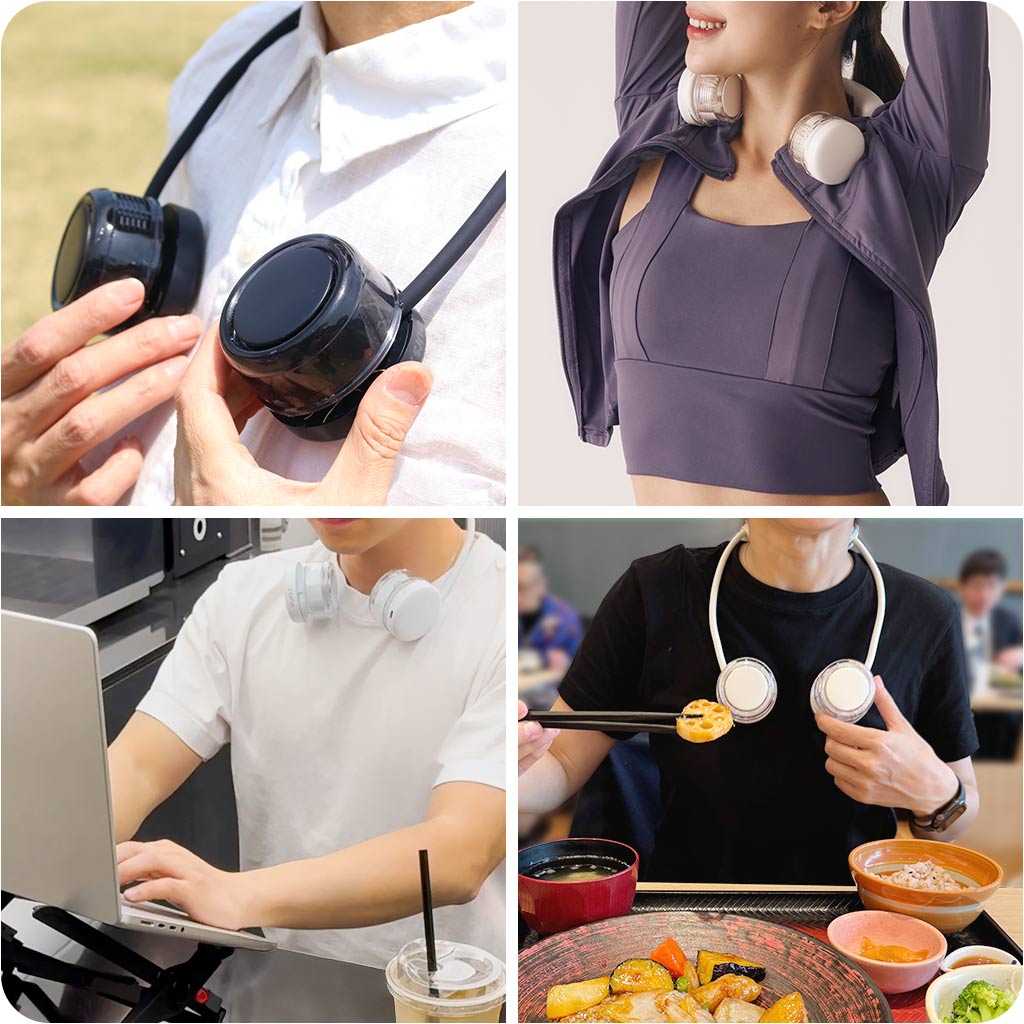 冷却プレート搭載】ネックファン W冷却 首掛け扇風機 巻いて収納