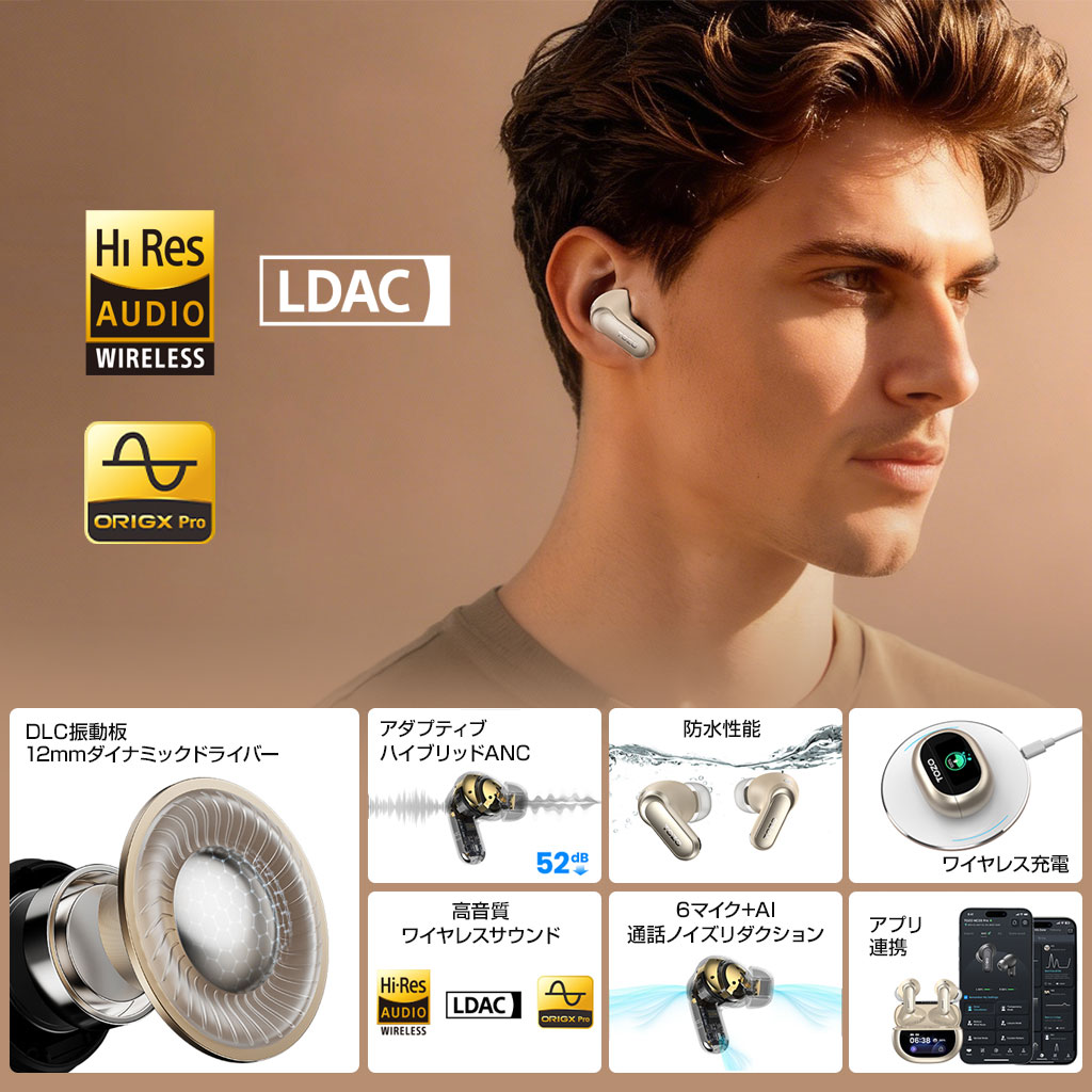 TOZO 完全ワイヤレスイヤホン Aerosound6 Pro｜LDAC対応 Hi-Res マルチ
