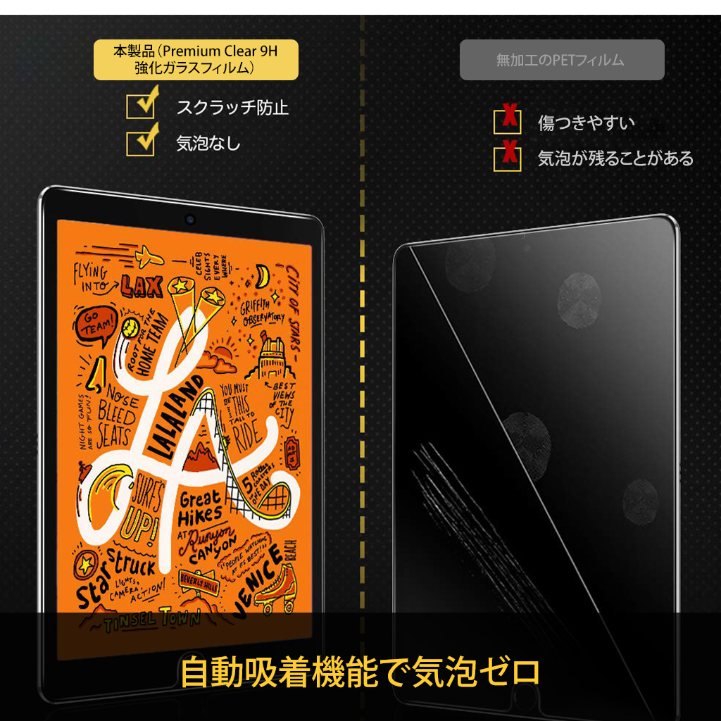 iPad mini 5 ケース (2019モデル) 専用 Premium Clear 9H 強化ガラスフィルム 専用貼り付け枠付き iPad mini  第5世代 高度透明 3倍強化 9H スクラッチ防止 気泡防止 自動吸着 簡単貼付 iPad Mini5/Mini4通用 保護フィルム【MyCaseShop  通販】
