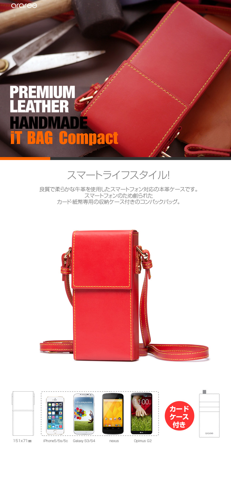 商品特徴 iPhone5/5s ケースiT-BAG Compact(アイティーバッグ コンパクト)※対応機種:iPhone5/5s, Galaxy S3/S4, nexus, Opimus G2 